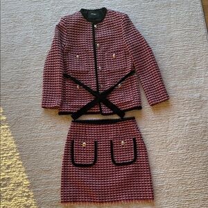 Maje Red and Black Tweed Skirt and Jacket set